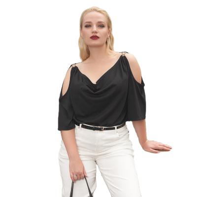 China Breathable Black Color Soft Rayon Fabric Women Fashion Soft Scoop Round Neck Knit Beautiful, Chic Casual Top for sale