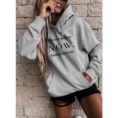 China New Anti-wrinkle Women's Casual Letter Printing Hooded Long Sleeve Pullover Sweater Top for sale