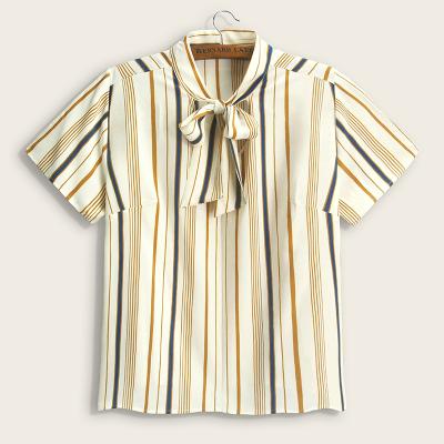 China Bohemian V-neck anti-pilling striped fabrics comfortable clean elegant button down shirts women blouses for sale