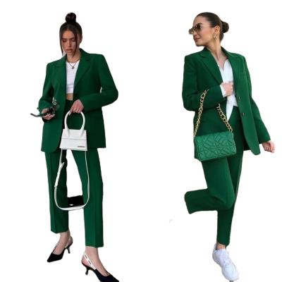 China Temperament Dark Green Commuter Office Ladies Anti-pilling Suit Jacket + Casual Pants Suit for sale