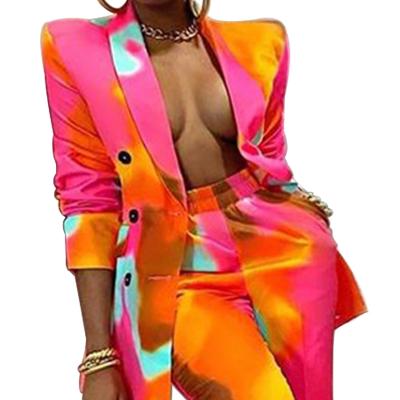 China Anti-wrinkle 2021 autumn and warm slim fit jacket temperament winter style ladies casual multicolor printed suit for sale