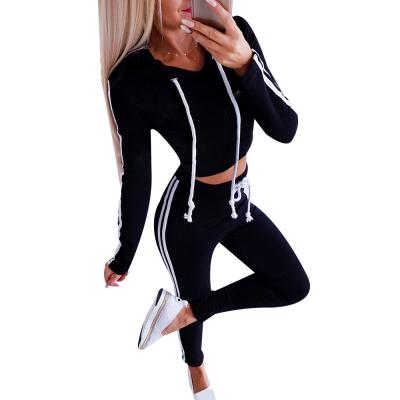 China Casual Women's Autumn Long Sleeve Slit Two-piece Hooded Drawstring Jogging Casual Female Suit for sale