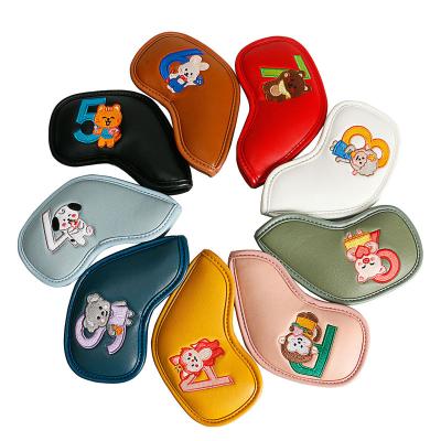 China PU Leather Golf Iron Head Cover Iron Head Cover Cute Animal Design For Embroidery 4-9,P,X,A 9pcs/set for sale