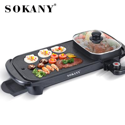 China Hot Selling Sokany 2208 Hot Pot Barbecue Built-in Pot 5 Speed ​​Temperature Rgulator 1350W 2208 for sale