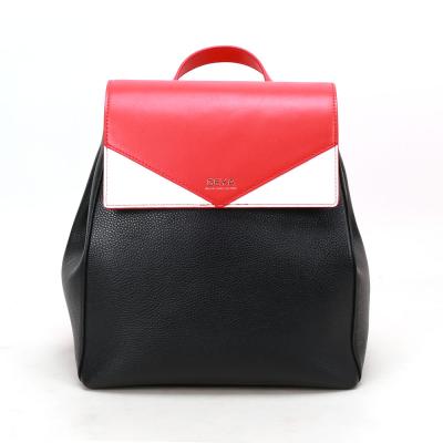 China Wholesale 2021 fashionable cow contrast genuine leather red and black color unsex the backpack for sale