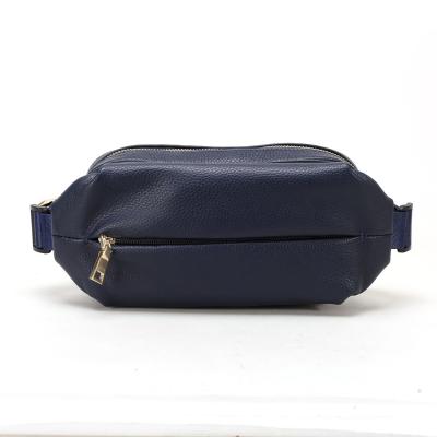 China 2021 fashionable dark blue genuine cow leather leisure sports waist bag for men for sale