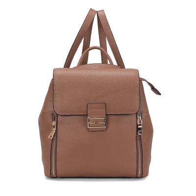 China 2021 Fashion Leisure Backpack Women Light Brown Genuine Leather Satchel for sale