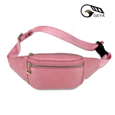 China 2020 hot sale Lady Guodi fashion waist bag for women, pink real leather ladies waist bags for sports for sale