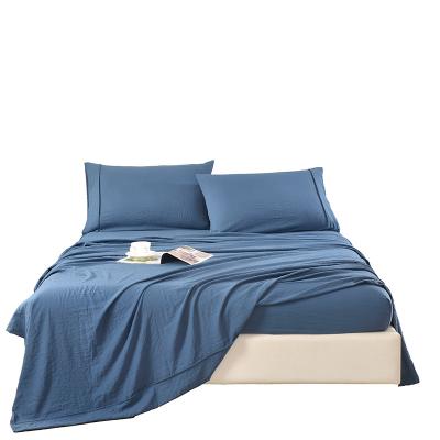 China Sustainable European and American style bamboo fiber bedding set blue Twin XL bed sheet set bed linen with high quality for sale