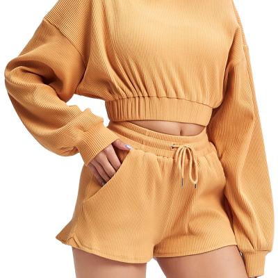 China Reversible Drop Shipping 2 Piece Fitness Training Sets OEM Tracksuit Crop Top Sweatsuit Women for sale