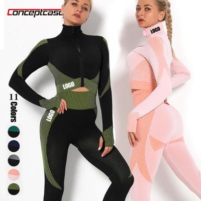 China Wholesale Ropa Deportiva Lady Athletic Fitness Apparel Workout Sports Wear Set Breathable Seamless Yoga Gym Clothing Activewear Set for sale