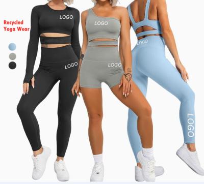 China Breathable Women Recycled Nylon Yoga Sets Active Fitness Workout Yoga Wear 2 Piece Set Sustainable Gym Activewear Eco - Friendly Clothes for sale