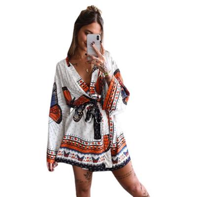 China 2021 Summer Anti-Static Women's Vestido Stain V-Neck Long Sheath Lace Up Dress Womens Long Printed Animal Lacies Print Dress for sale