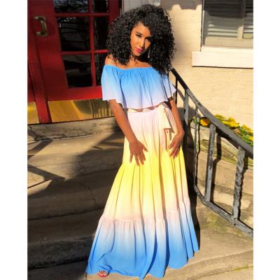 China A Line Neck Tube Top Rainbow Vestido De Gasa Women Summer Chiffon Dress Anti-static Casual Women's Ball Vestido Long Dress for sale