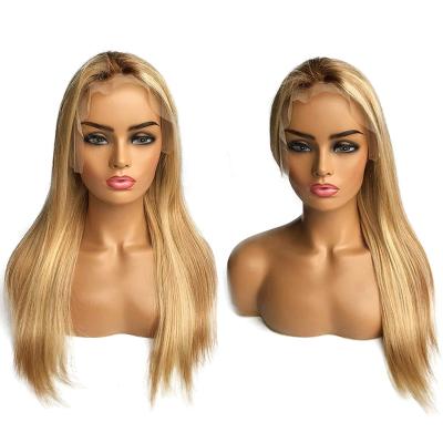 China Kbeth Human Hair #4T4/27 Straight Wave Color Ombre Balayage Brown Medium With Honey Blonde Highlights Straight Wave Lace Front Wigs for sale