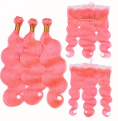 China Curly Curly Kbeth Pink Color Hair Bundle For Women 16 Inch Body Wave Red Weft Color. full length with red swiss lace closure hair extension for sale