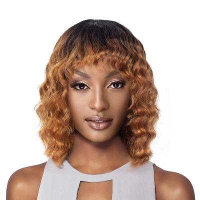 China Kinky Curly Color Woman Bob Wigs With Bangs Glueless Ombre Brown Kbeth Wave Hair Fashion 100% Natural Unprocessed Short Silky Straight Wig for sale