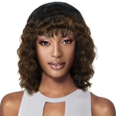 China Fashion Silky Straight Wholesale Short Kbeth Deep Wave Lace Front Wig With Bangs Mix Color (OP4/30) Dark Brown/Medium Auburn Highlights Wigs for sale