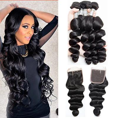 China Original Brazilian Loose Wave Kbeth Hair Closure , Virgin Hair Loose Wave Bundles With 4*4 Lace Closure Hair Wig for sale