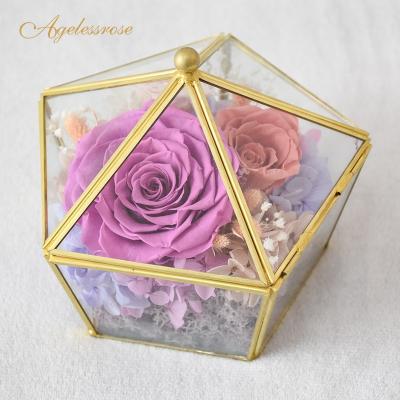 China Preserved Flowers And Plants Gift Item Ladies Wishing Tree The Perfect Gift Pink Rose Square Glass Dome Home for sale