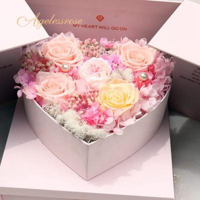 China Charming Christmas Home Decor Supplies Cube Rose Preserved Immortal Flower in Gift Box for sale