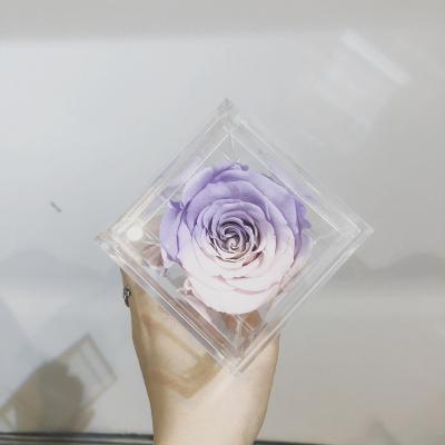 China Gift Box For Christmas Preserved Roses Flower Acrylic Box With 1 Hole for sale