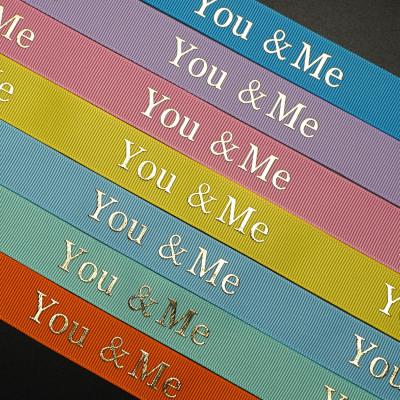 China washable/recycled/high tenacity/viable wholesale customized logo 1 inch various color polyester ribbon gold foil grosgrain printed ribbon for sale