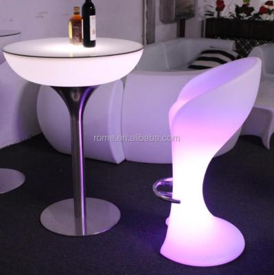 China Glass Top Bar Table Stainless Steel Base Multi Color Changing Luminous Fashion Round LED Bar Cocktail Table for sale