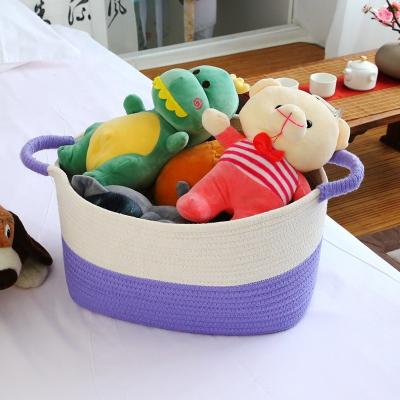 China Sustainable Large Capacity Cotton Rope Basket 2 Woven Baby Laundry Hamper Set With Handle For Toys for sale