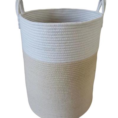 China XXL Sustainable Wholesale Foldable Extra Large Woven Cotton Rope Toy Storage Basket Laundry Hamper With Handle for sale