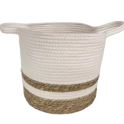 China Wholesale Price Viable Custom Home Decor Round Hand - Jute Flower Sea Grass Cotton Rope Woven Basket for sale