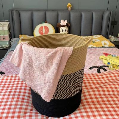 China 2022 Viable Newest Woven Basket Covers Toys Storage Basket Large Bins Cotton Rope Basket With Handles for sale