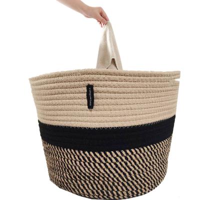 China Sustainable Woven Rope Basket By For Shelves Foldable Cotton Rope Storage Bin Organizer For Clothes And Books for sale