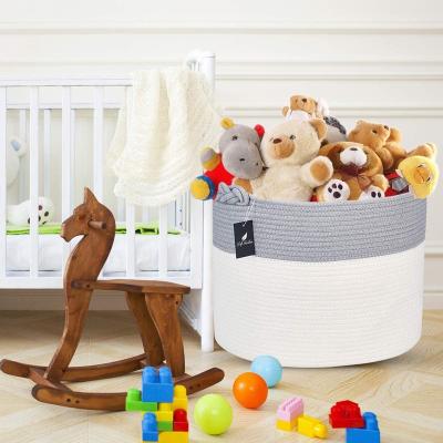 China Viable Customize Storage Decoration Cotton Rope Woven Laundry Toys Basket With Handles for sale