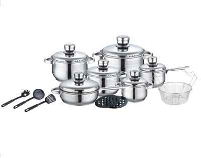 China Sustainable High Quality 18pcs Safety Flexible Kitchen Stainless Steel Cookware Handles Stainless Steel Cookware Set Cooking Pot for sale