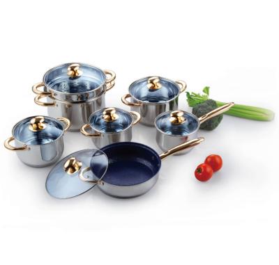 China Sustainable 13pcs Durable Multi-Functional Big Cooking Pots Sets Stainless Steel Knob Cookware Lid Stainless Steel Cookware With Lid for sale