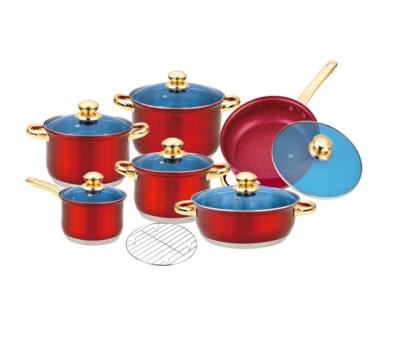 China Sustainable Fashionable Manufacturer Stainless Steel Cookware Sets Restaurant Stainless Steel Color Cookware Set 12 Pcs With Lid for sale