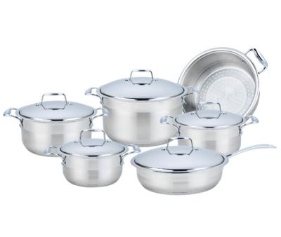 China Sustainable 11pcs Wide Edge Stainless Steel Cookware Set With Lid for sale