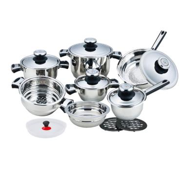 China Sustainable Classic Durable Multi-Functional 16Pcs Pots Set Lid Cooking Pot Set Stainless Steel Cookware For Kitchen for sale