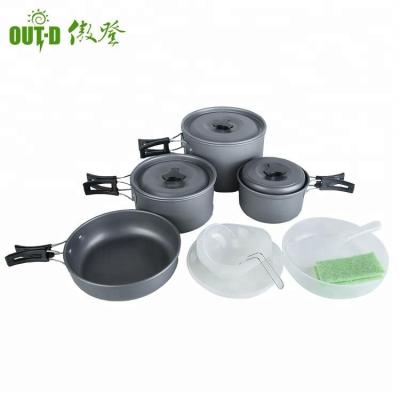 China Sustainable Portable Hard Anodized 4 Person Cookware Utensil Set for sale