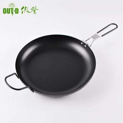 China Sustainable Professional Black Carbon Steel 1.2mm Non-Stick Frying Pan With Double Folding Handle for sale