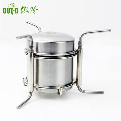 China Mini Outdoor Survival Portable Pocket Rise Folding Stainless Steel Alcohol Burner for sale