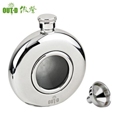 China Mini Metal Round Stainless Steel Hip Flask With Shot Glass for sale