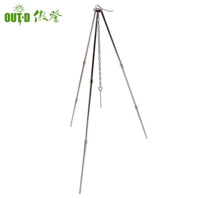 China Portable. Strong Lift Aluminum Alloy Camping Barbecue Portable Telescopic Tripod Cooking Stand Holder For Fire for sale