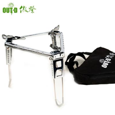 China Outdoor/Camping/Rising Stainless Steel Portable Outdoor Camping Support Stove Three Leg Stand With Carry Bag for sale