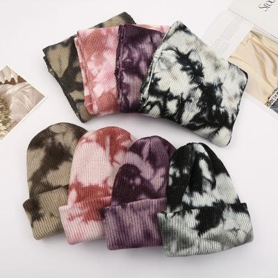 China Winter Hats And Scarf Set For Adults Wholesale 2023 Men Women Knitted Beanie Tie Dye Felted Hat Hats for sale