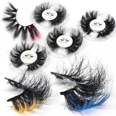 China Wholesale 5d 3d Feather Colored Mink Lashes Vendor Private Label Eyelash Box Custom Packaging 25mm Winged Fluffy False Eyelashes for sale