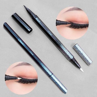 China Waterproof Private Label 3 in 1 Adhesive Eyeliner Waterproof Glue Eyeliners Black Clear Double Sided Eyeliner Pen for sale