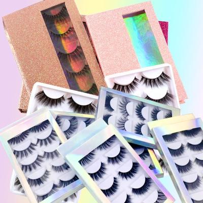 China 2022 Newest 25mm Long Natural Mink Lashes Custom Logo 4 Pairs 5 Pair Eyelash Packs 25mm Eyelashes Packaging Boxes for sale