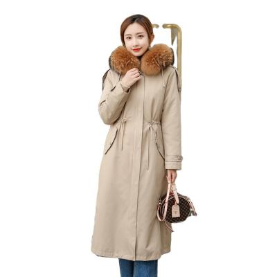 China Viable Women's Real Fur Parker Jacket Winter Warm Coat With Fur Hat Comfortable Fashion Clothes Plus Size Ladies Jacket Warm Jacket for sale